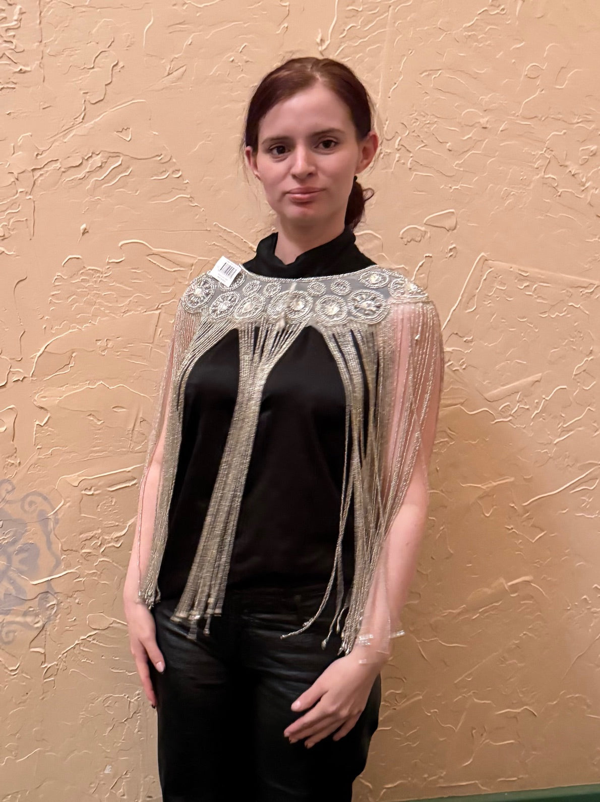 Silver glass beaded rings neck collar