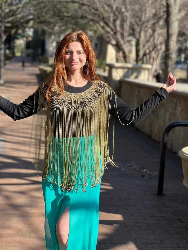 Women sequined Poncho (Heavy quality) Style C-Gold