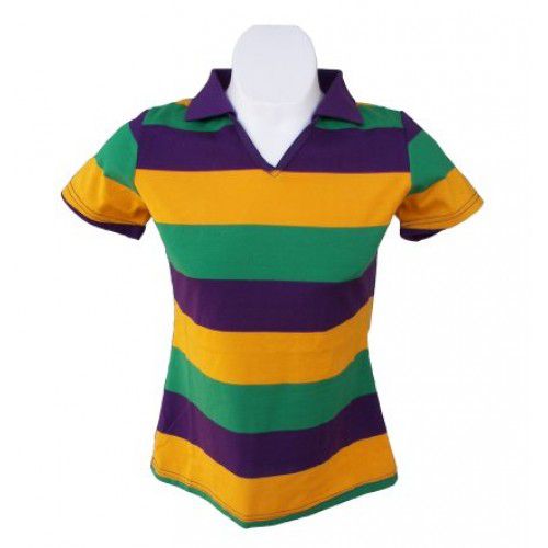 Girls Mardi Gras V-Neck Top with Collar, Short Sleeve