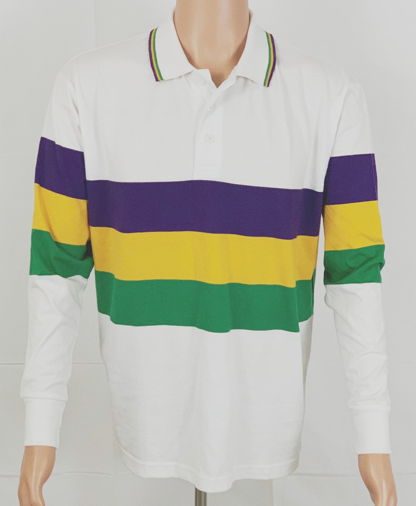Mardi Gras White Polo Long Sleeves
