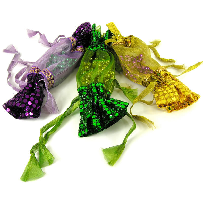 Mardi Gras Favors & Doubloon Bags - Organza & Faux Sequined Fabric Doubloon Bag