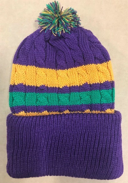 Mardi Gras Adult Pom Pom Beanie