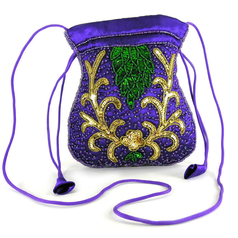 Mardi Gras Costume Ball Purses & Accessories - Sequined Mardi Gras Satin Bag