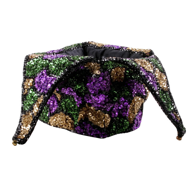 Sequined Mardi Gras Jester Hat - Shell Pattern in Purple, Green, and Gold