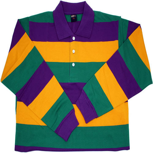 Adult Mardi Gras Rugby Shirt with Horizontal Stripes - Long Sleeve