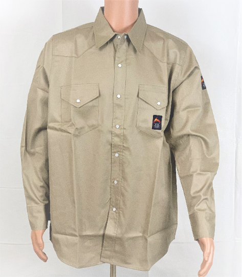 Men's KK Fire Retardant Khaki Shirt with Snaps- Final Sale- clearance (No Refunds/Exchange