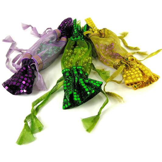 Mardi Gras Favors & Doubloon Bags - Organza & Faux Sequined Fabric Doubloon Bag