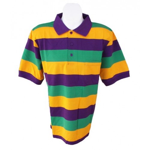 Adult Mardi Gras Rugby Shirt with Horizontal Stripes - Short Sleeve