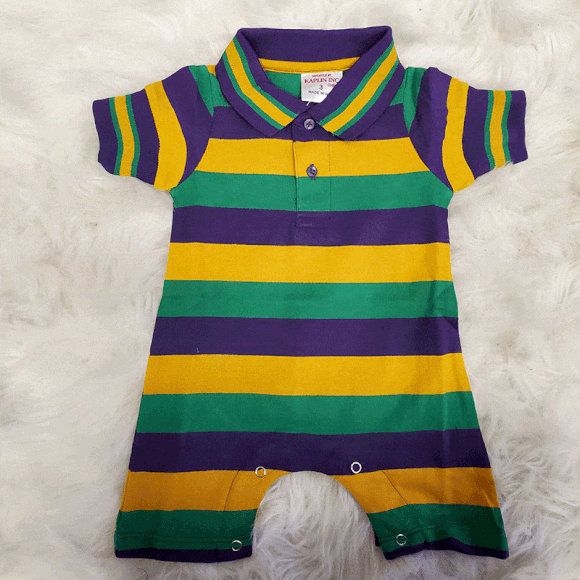 Rugby Style Mardi Gras Baby Romper (Wide Stripes)