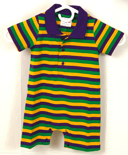 Rugby Style Mardi Gras Baby Romper (Thin Stripes)