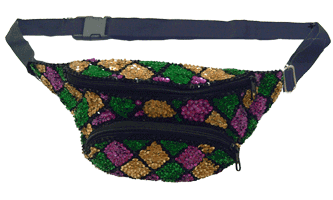 Sequined Mardi Gras Fanny Pack - Diamond Pattern in Purple, Green, and Gold