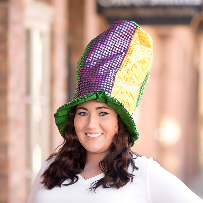Faux Sequined Mardi Gras Top Hat in Purple, Green, and Gold - 13" Tall