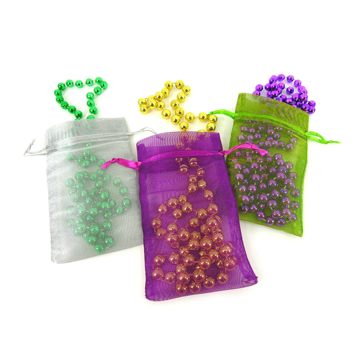 Mardi Gras Favors & Doubloon Bags - Purple, Green, and Gold Organza Doubloon Bags (set of 3)