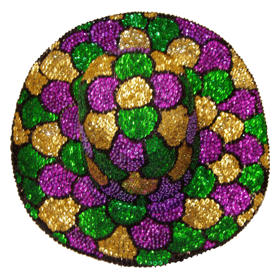 Sequined Mardi Gras Cowboy Hat - Shell Pattern in Purple, Green, and Gold