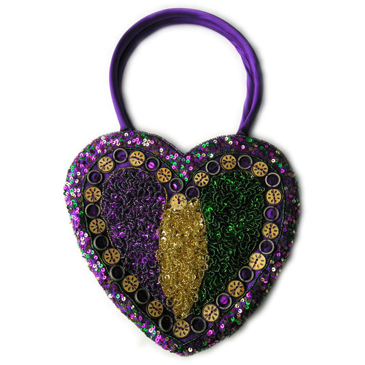 Mardi Gras Costume Ball Purses & Accessories - Ladies Heart shaped Beaded and sequined Purse