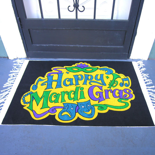 Mardi Gras Decorations - Mardi Gras Printed Rug  (Black)