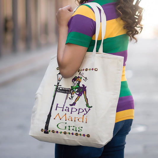 Mardi Gras Parade Route Tote Bags - Mardi Gras Print Tote Bag w/ Sequins