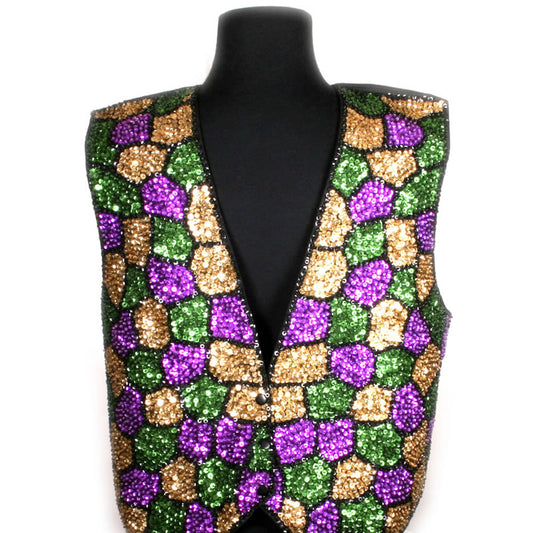 Adult Real Sequined Mardi Gras Vest (Shell Pattern)