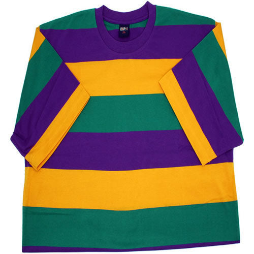 Adult Mardi Gras Crew Neck Shirt with Horizontal Stripes - Short Sleeve