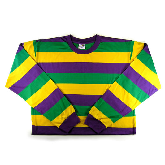 Kids Mardi Gras Crew Neck Shirt with Horizontal Stripes - Long Sleeve
