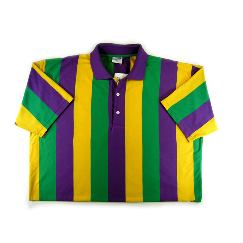 Adult Mardi Gras Rugby Shirt with Vertical Stripes - Short Sleeve