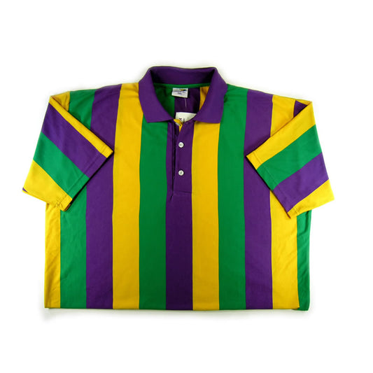 Adult Mardi Gras Rugby Shirt with Vertical Stripes - Short Sleeve