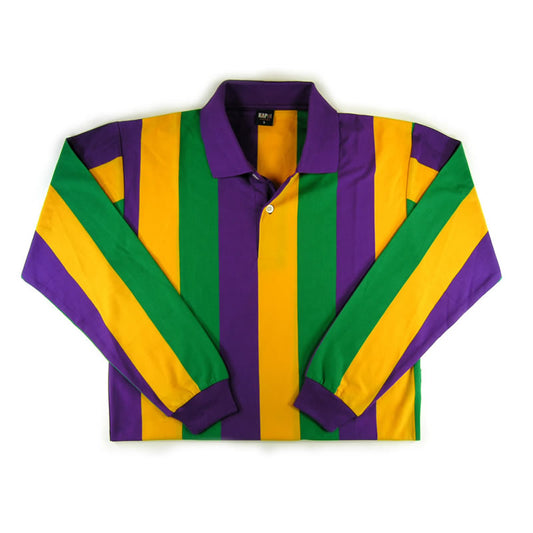 Adult Mardi Gras Rugby Shirt with Vertical Stripes - Long Sleeve