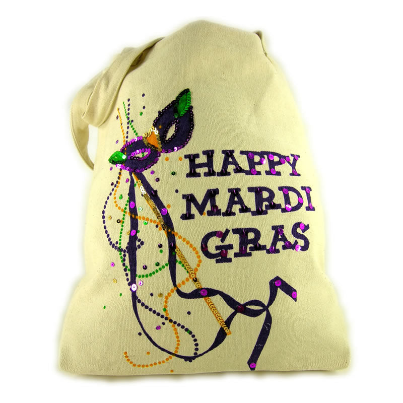 Mardi Gras Parade Route Tote Bags - Mardi Gras Mask Print Tote Bag w/ Sequins